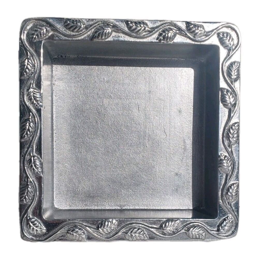 MARIPOSA Leaf Vine Leaves Square Cocktail Napkin Holder Silver Recycled Aluminum